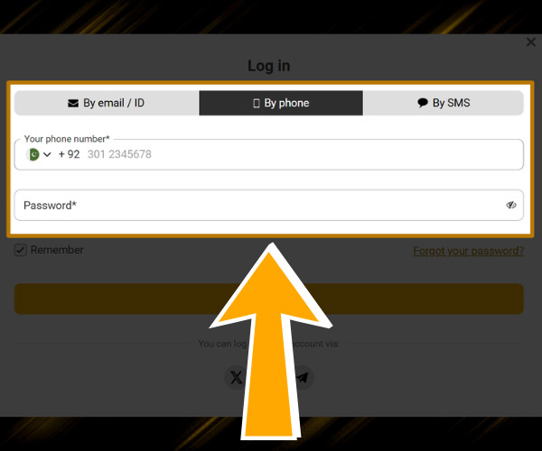 Enter your data on the melbet website